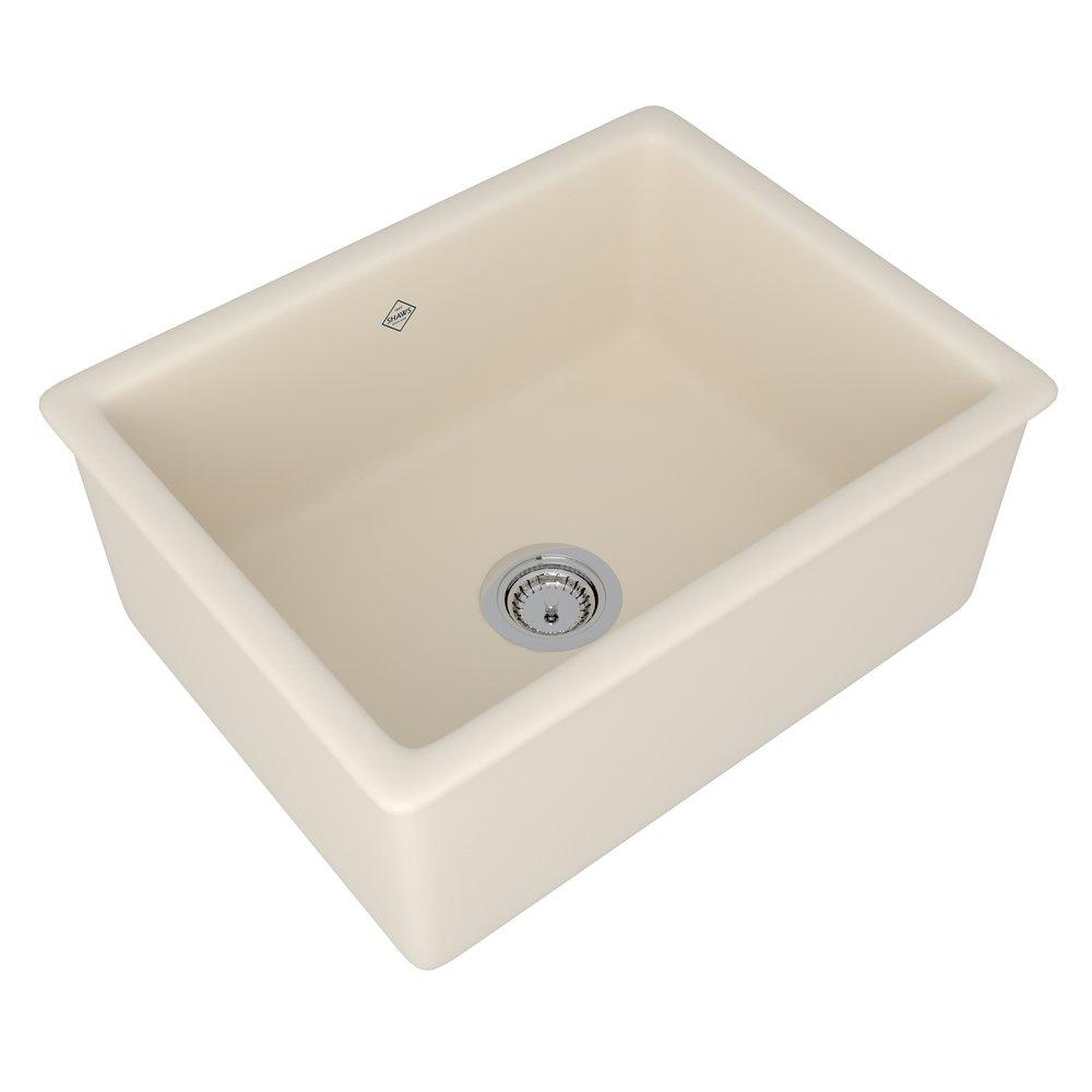 Shaws Parchment 23-7/16 x 18-1/8 in. No Hole Fireclay Single Bowl Dual Mount Kitchen Sink 