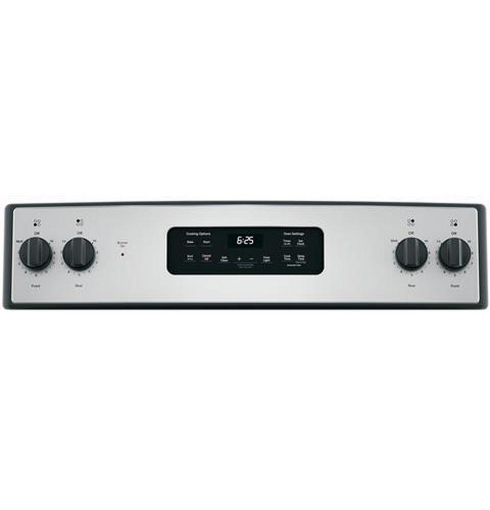 GE&reg; Stainless Steel/Black 29-7/8 in. Dual Fuel 4-Burner Radiant Smoothtop Freestanding Range 