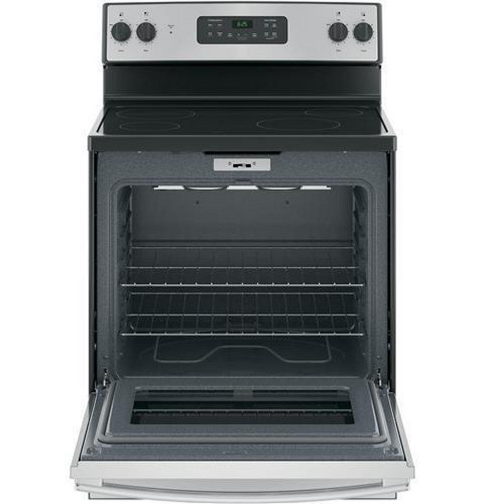 GE&reg; Stainless Steel/Black 29-7/8 in. Dual Fuel 4-Burner Radiant Smoothtop Freestanding Range 