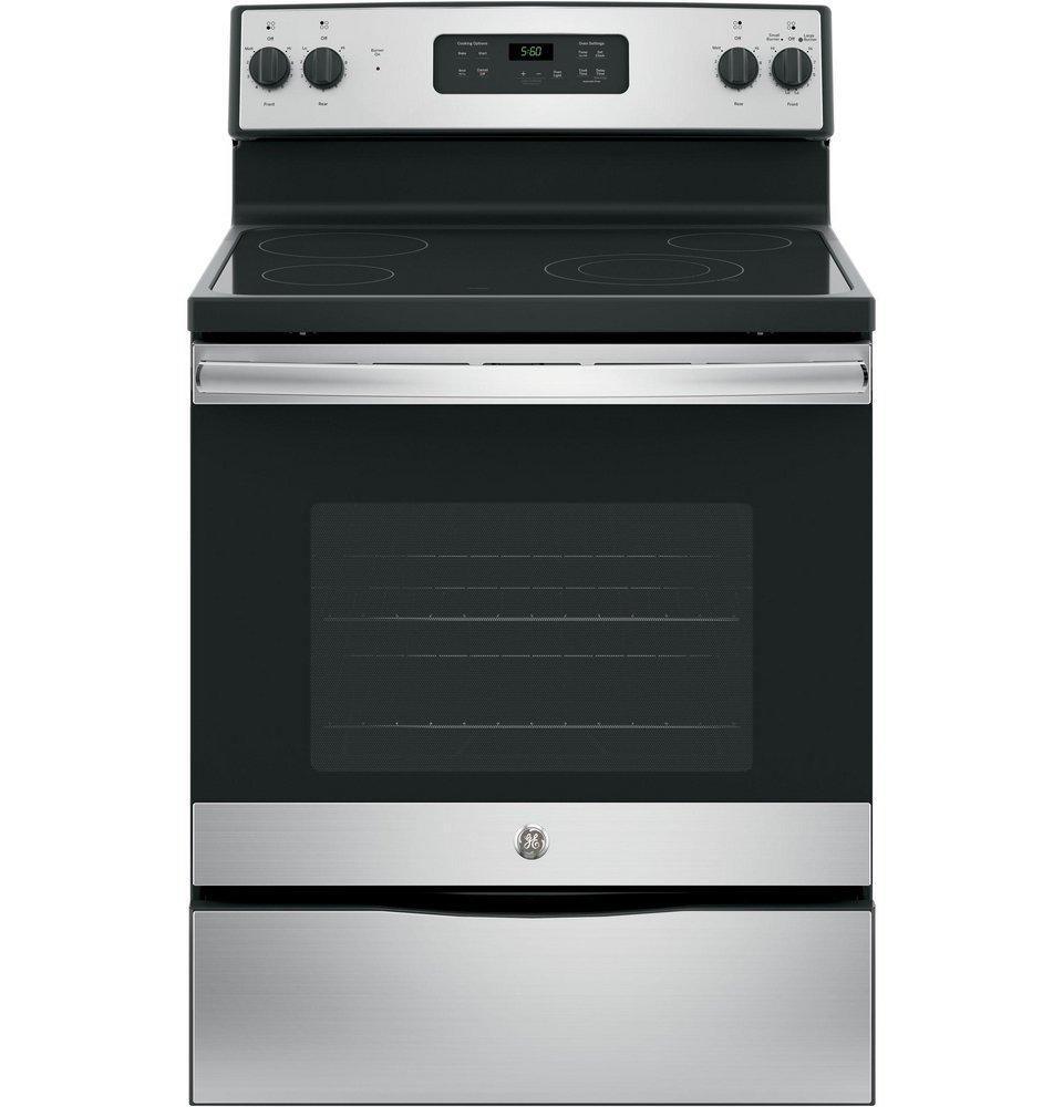 GE&reg; Stainless Steel 29-7/8 in. Electric 4-Burner Radiant Smoothtop Freestanding Range 