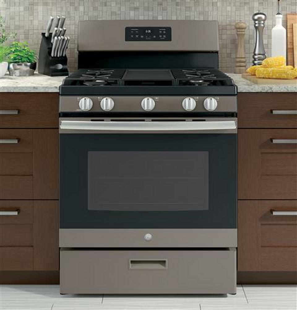 GE&reg; Slate 30 in. Gas 5-Burner Sealed Freestanding Range 