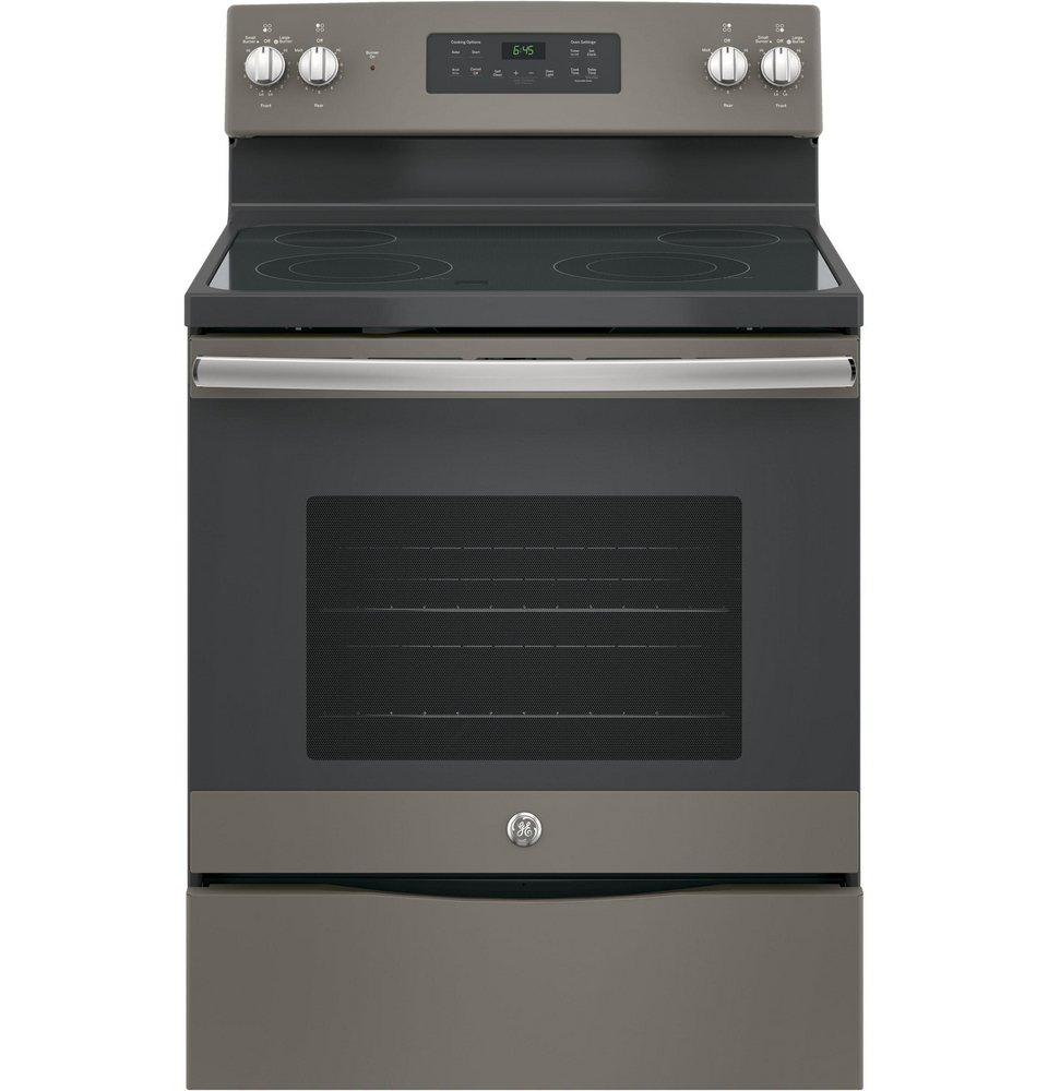 GE&reg; Fingerprint Resistant Slate 29-7/8 in. Electric 4-Burner Radiant Smoothtop Freestanding Range 