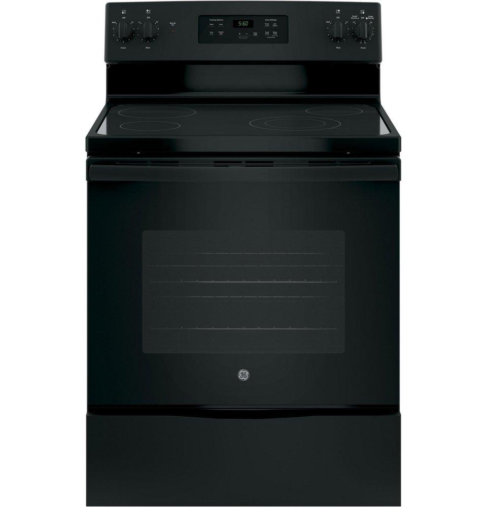 GE&reg; Black 29-7/8 in. Electric 4-Burner Radiant Smoothtop Freestanding Range 