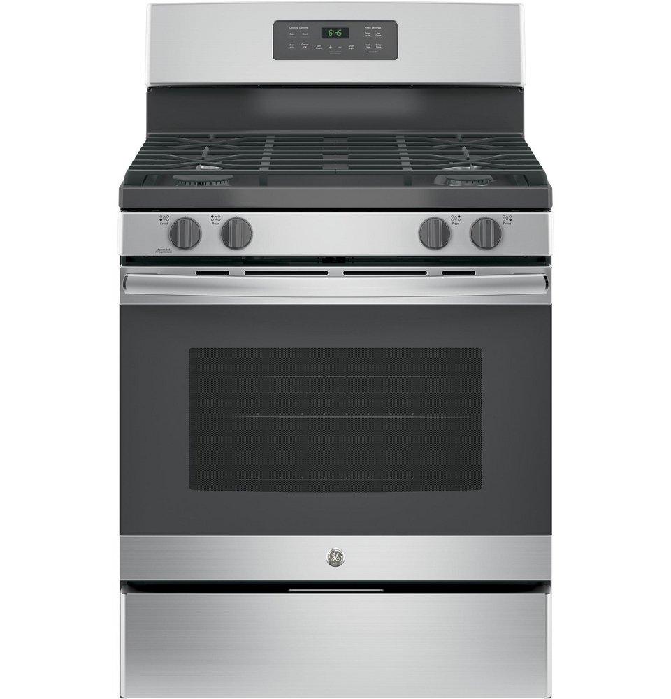 GE&reg; Stainless Steel/Grey 30 in. Gas 4-Burner Sealed Freestanding Range 