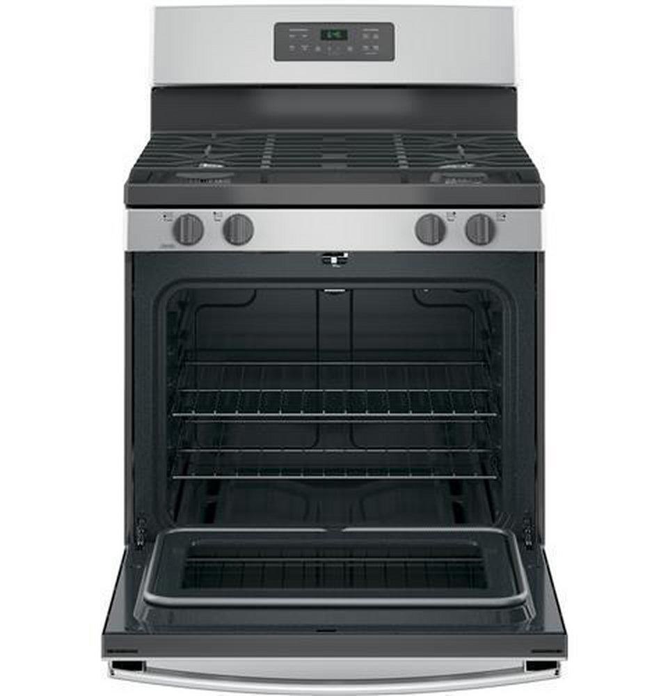 GE&reg; Stainless Steel/Grey 30 in. Gas 4-Burner Sealed Freestanding Range 