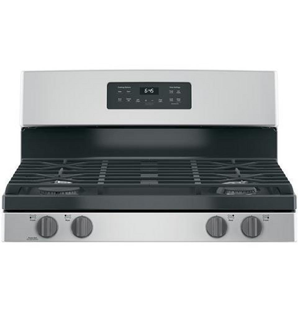GE&reg; Stainless Steel/Grey 30 in. Gas 4-Burner Sealed Freestanding Range 