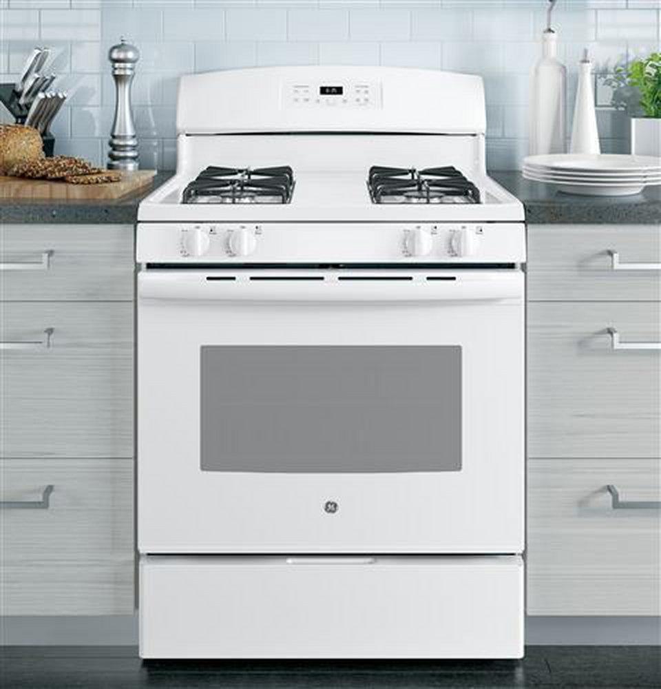 GE&reg; White 30 in. Gas 4-Burner Sealed Freestanding Range 