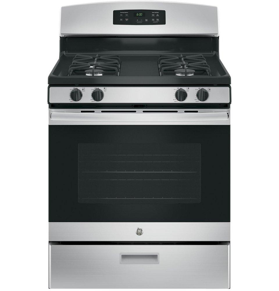 GE® Stainless Steel 30 in. Gas 4-Burner Sealed Freestanding Range 