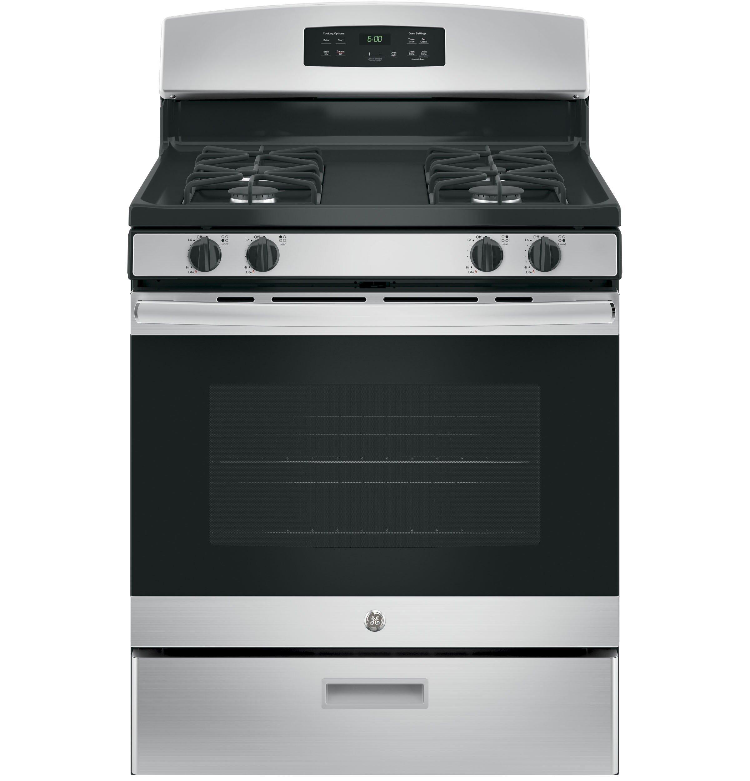 GE&reg; Stainless Steel 30 in. Gas 4-Burner Sealed Freestanding Range 