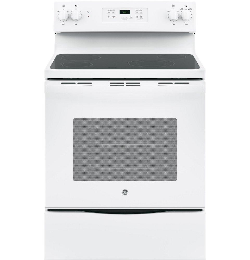 GE&reg; White 29-7/8 in. Electric 4-Burner Radiant Smoothtop Freestanding Range 