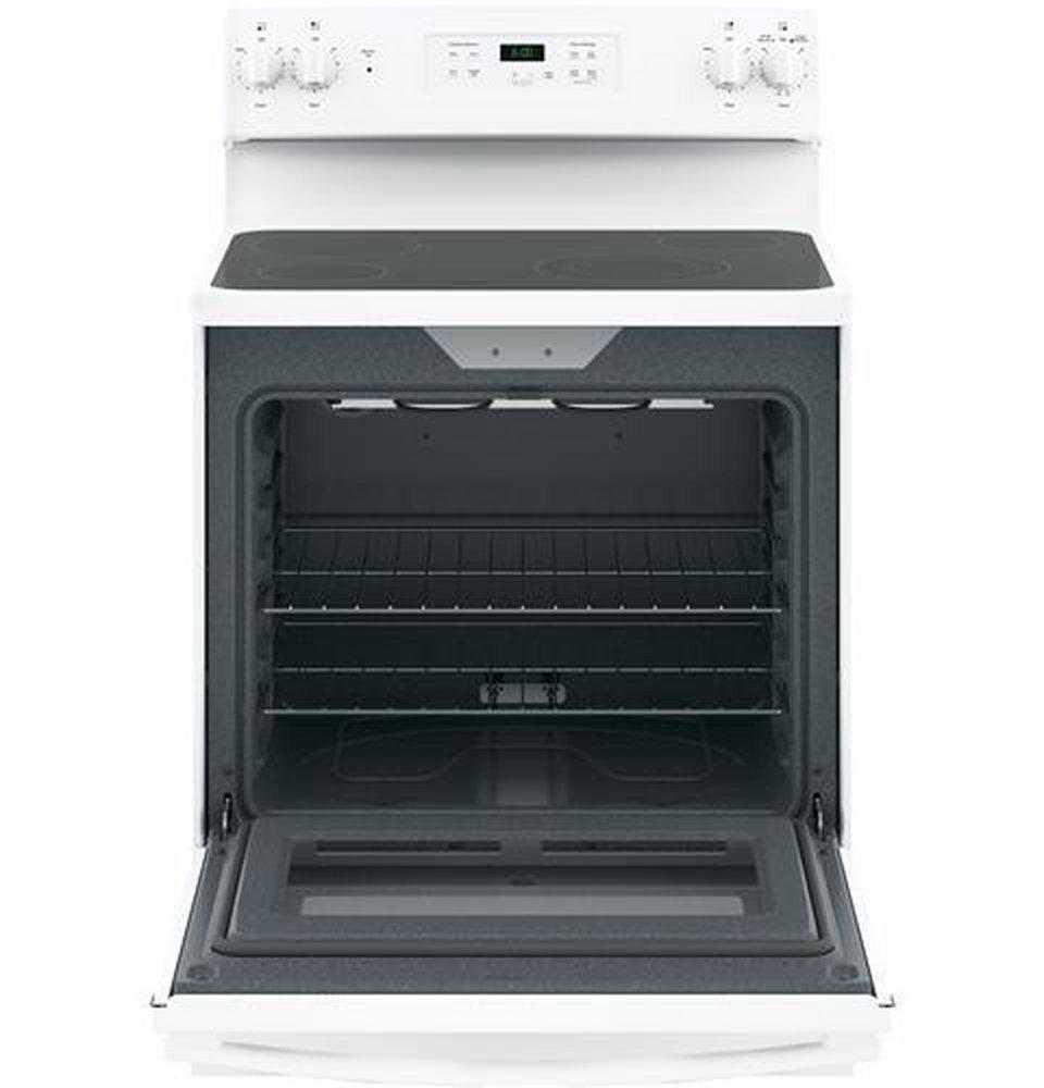 GE&reg; White 29-7/8 in. Electric 4-Burner Radiant Smoothtop Freestanding Range 