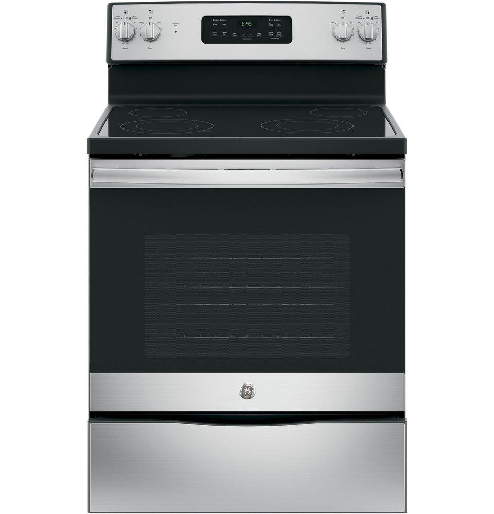 GE&reg; Stainless Steel 29-7/8 in. Electric 4-Burner Radiant Smoothtop Freestanding Range 