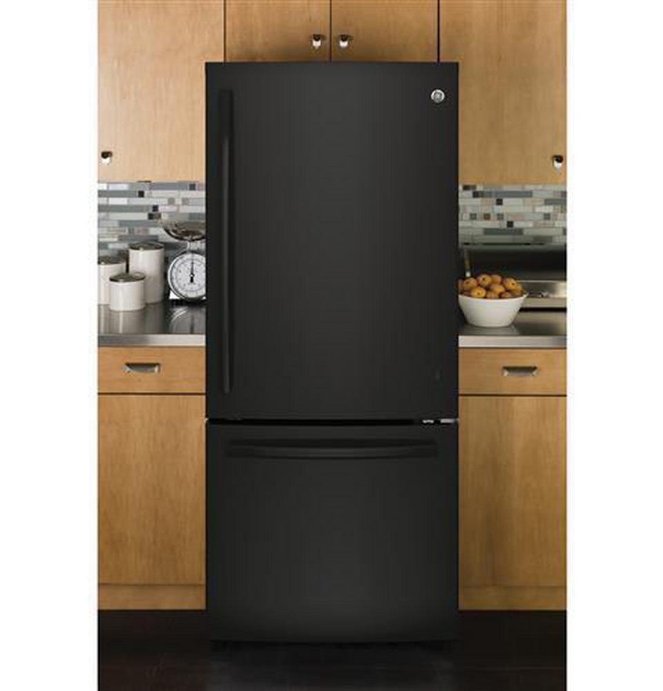 GE&reg; High Gloss Black 29-3/4 in. 14.92 cu. ft. Bottom Mount Freezer Refrigerator 