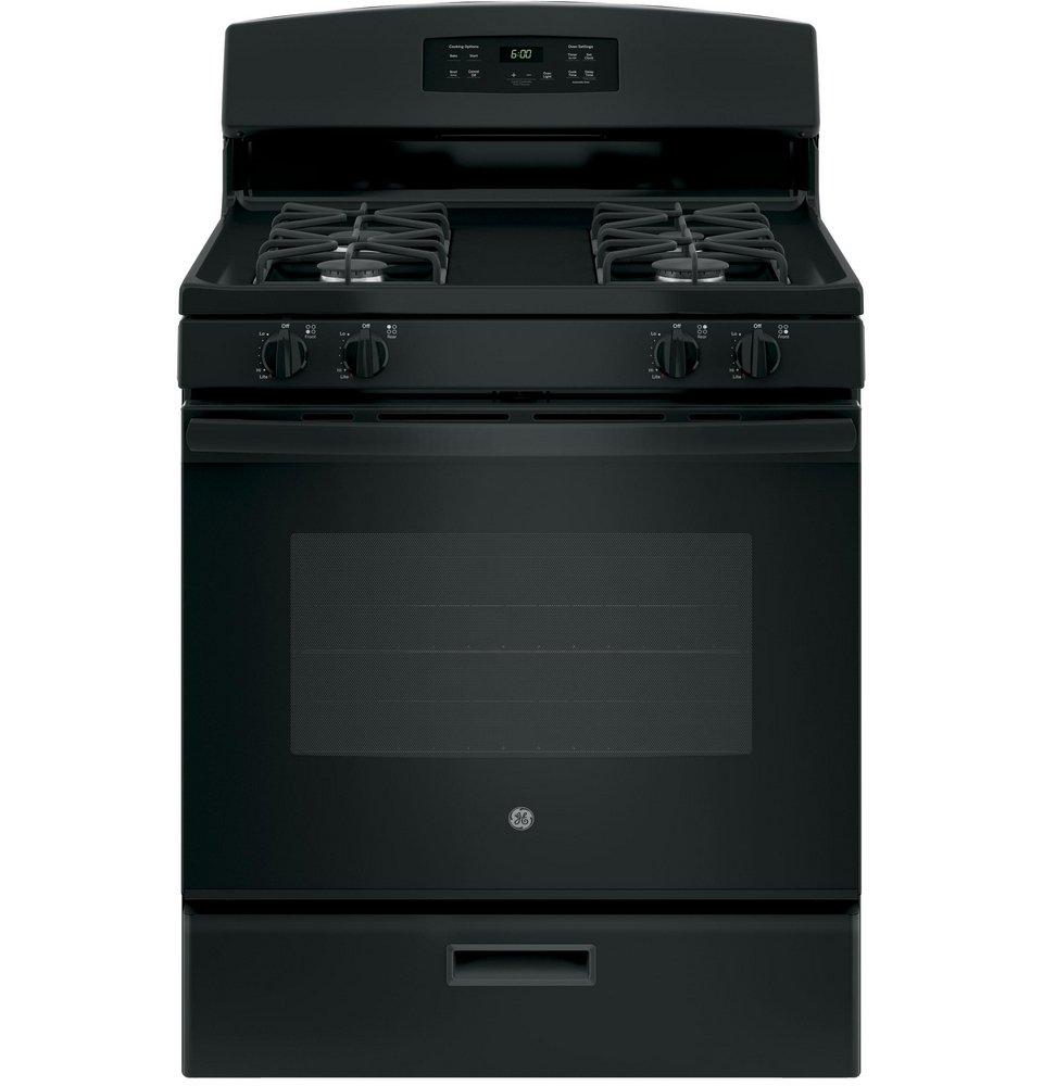 GE&reg; Black 30 in. Gas 4-Burner Sealed Freestanding Range 