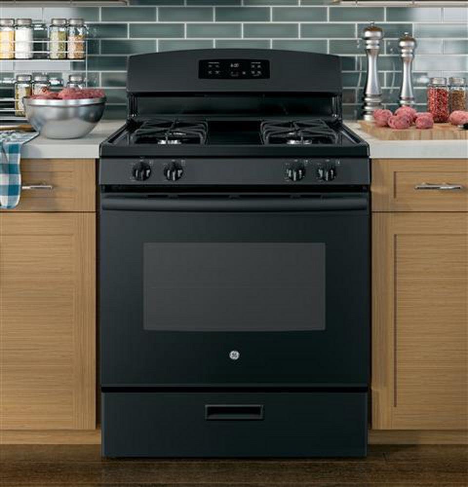 GE&reg; Black 30 in. Gas 4-Burner Sealed Freestanding Range 