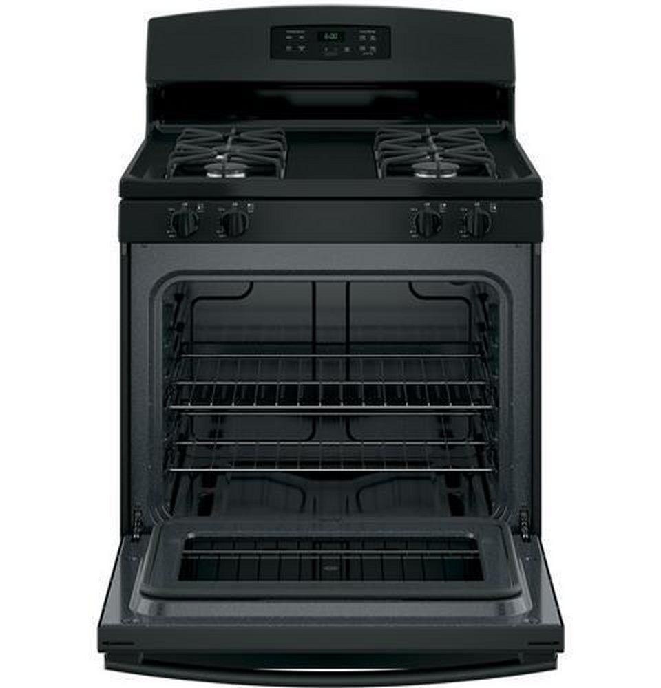 GE&reg; Black 30 in. Gas 4-Burner Sealed Freestanding Range 