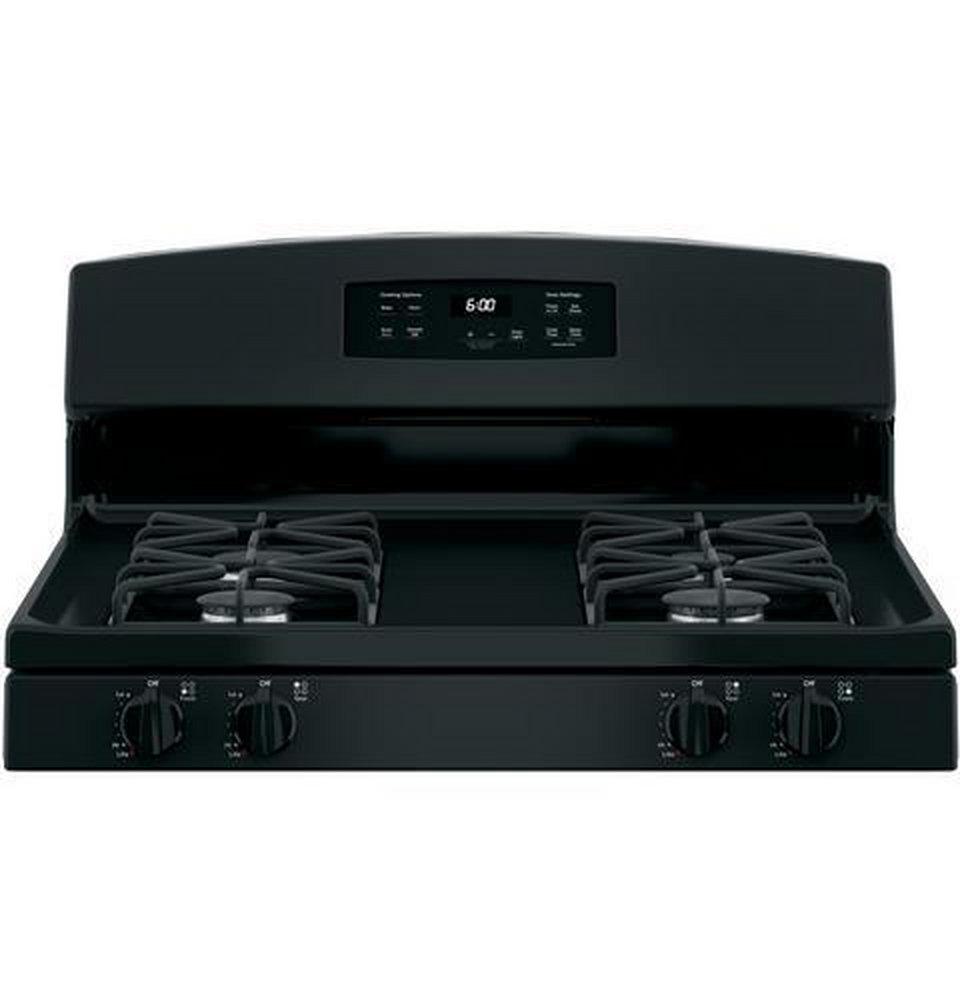 GE&reg; Black 30 in. Gas 4-Burner Sealed Freestanding Range 