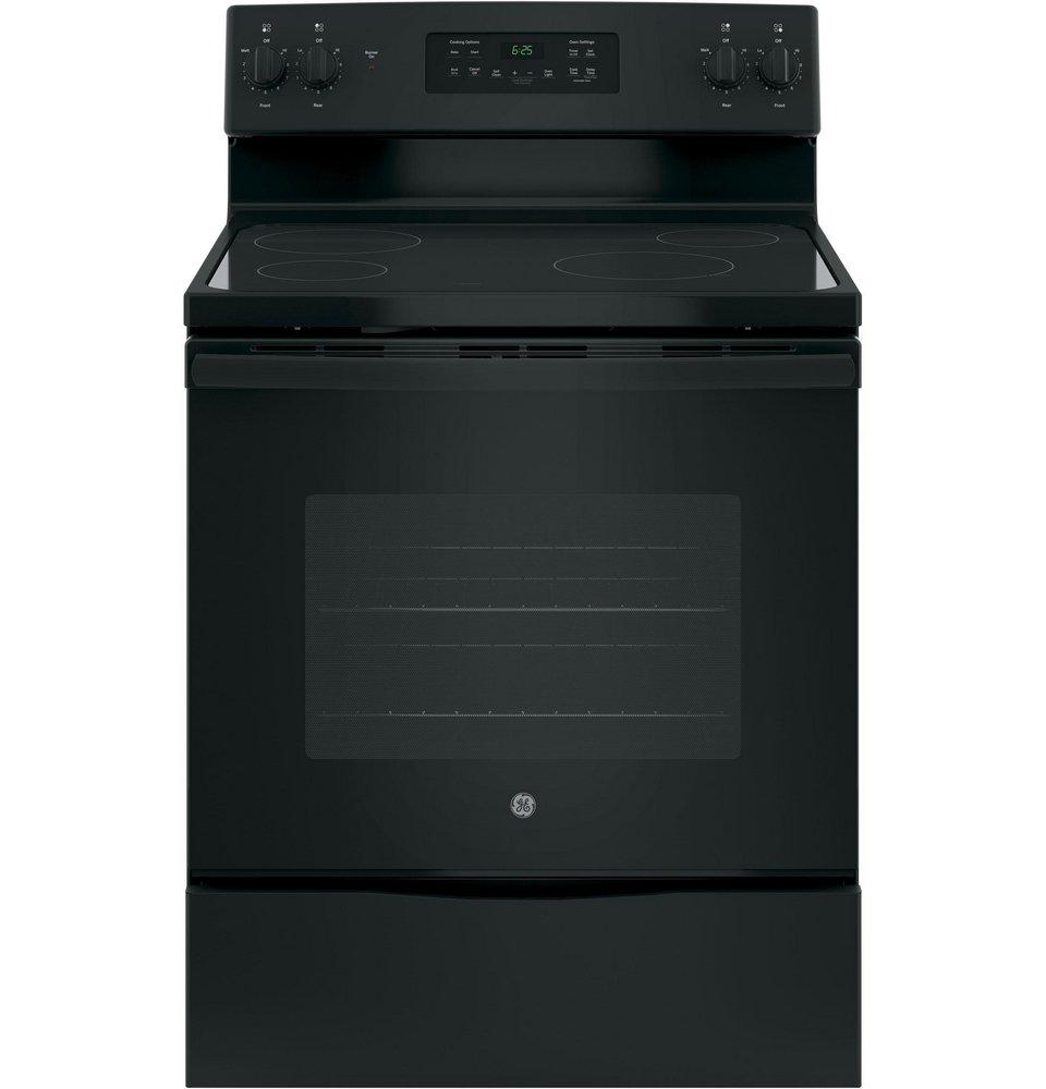 GE&reg; Black 29-7/8 in. Dual Fuel 4-Burner Radiant Smoothtop Freestanding Range 