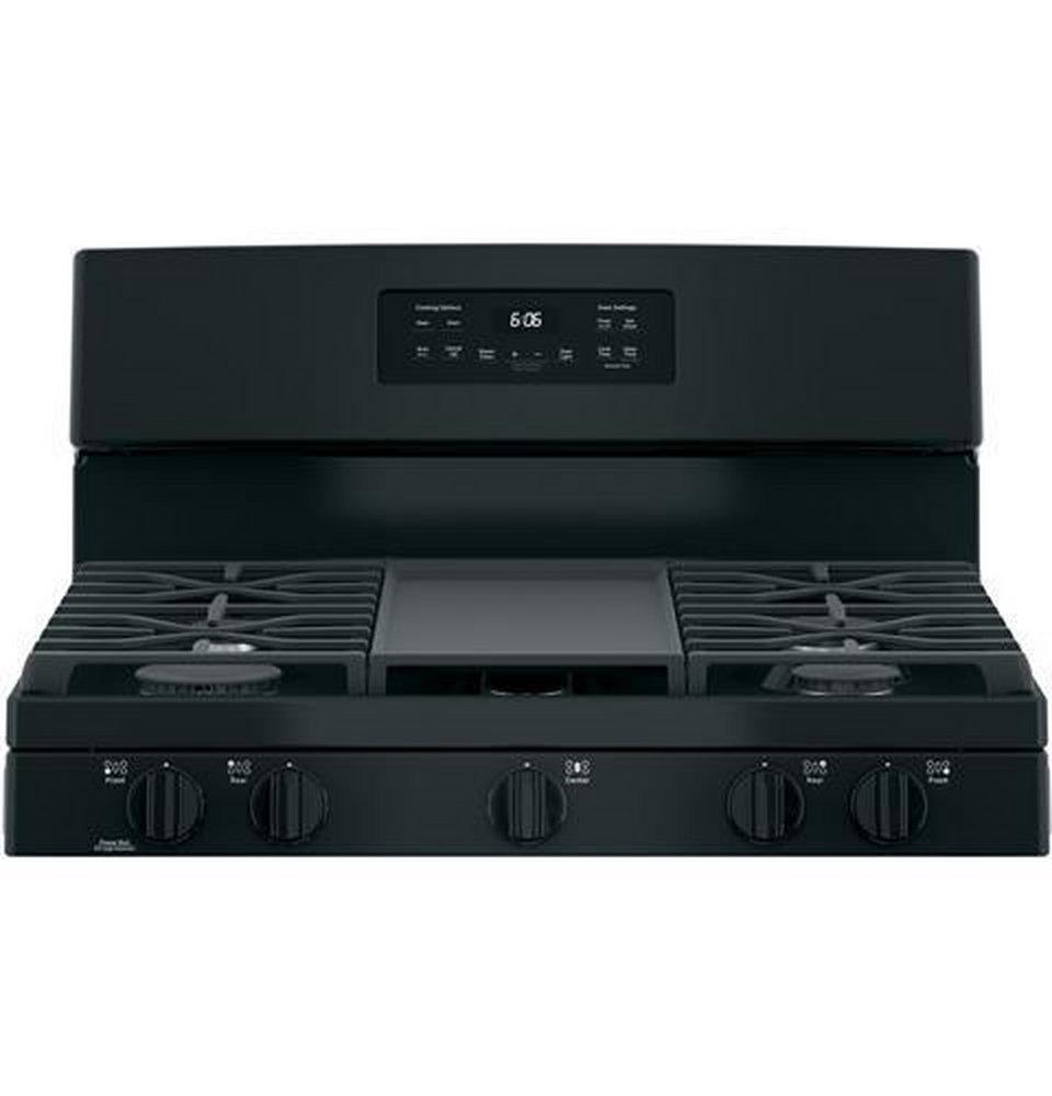 GE&reg; Black 30 in. Gas 5-Burner Sealed Freestanding Range 