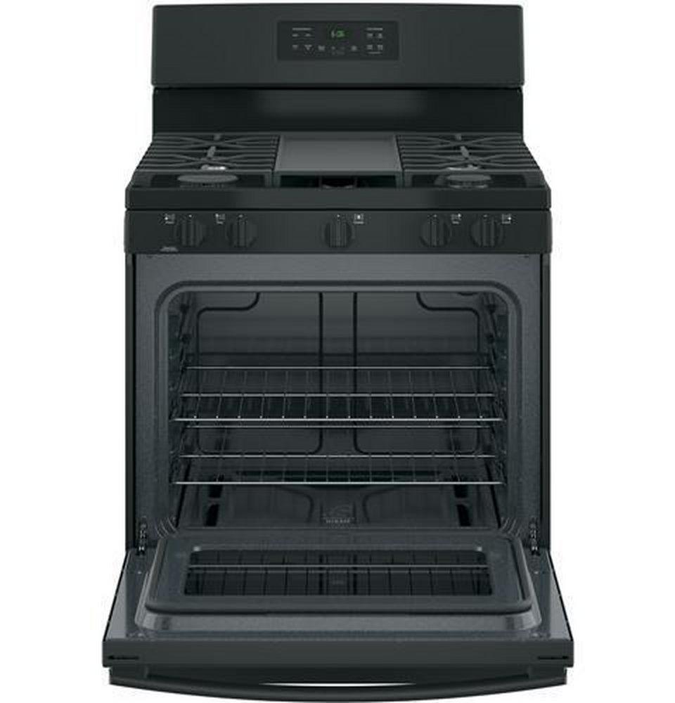 GE&reg; Black 30 in. Gas 5-Burner Sealed Freestanding Range 