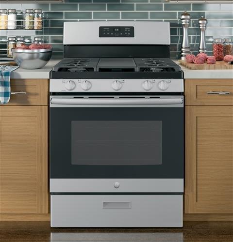 GE&reg; Stainless Steel 30 in. Gas 5-Burner Sealed Freestanding Range 