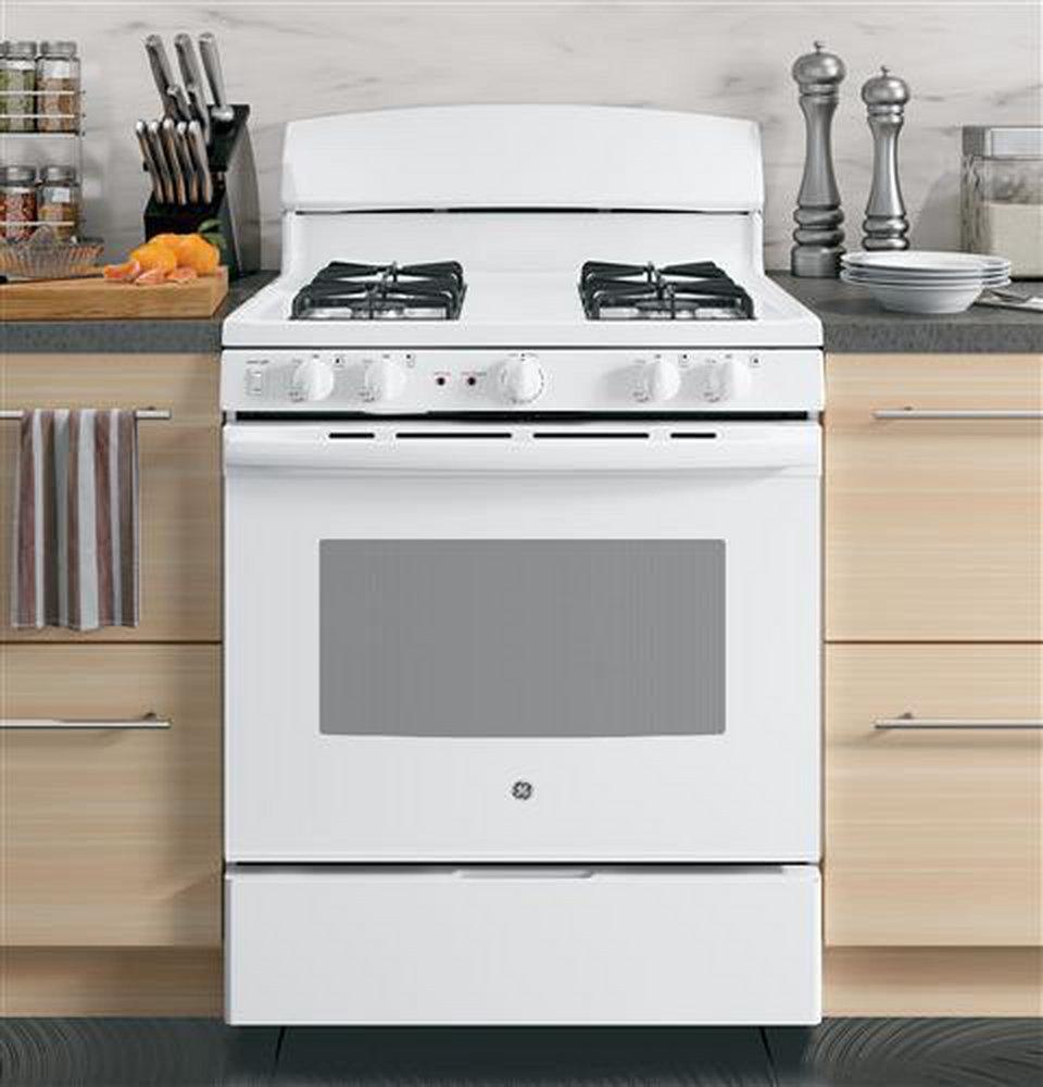 GE&reg; White 30 in. Gas 4-Burner Sealed Freestanding Range 