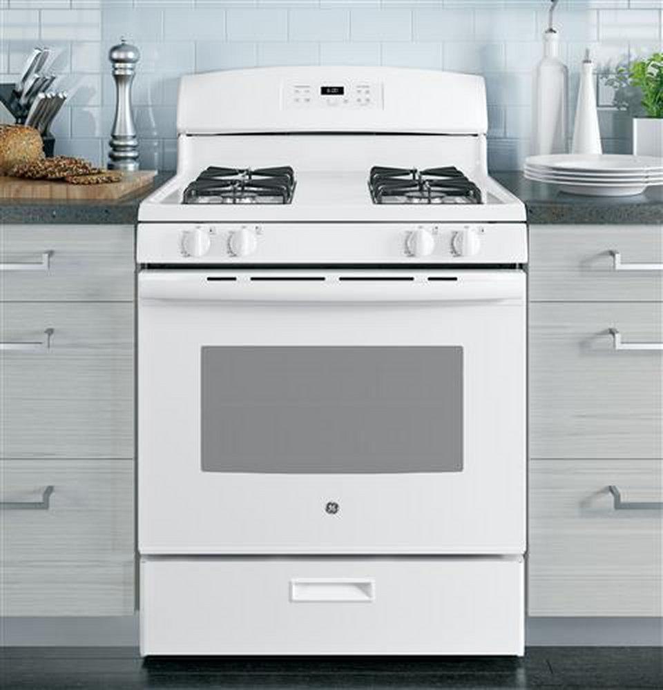 GE&reg; White 30 in. Gas 4-Burner Sealed Freestanding Range 