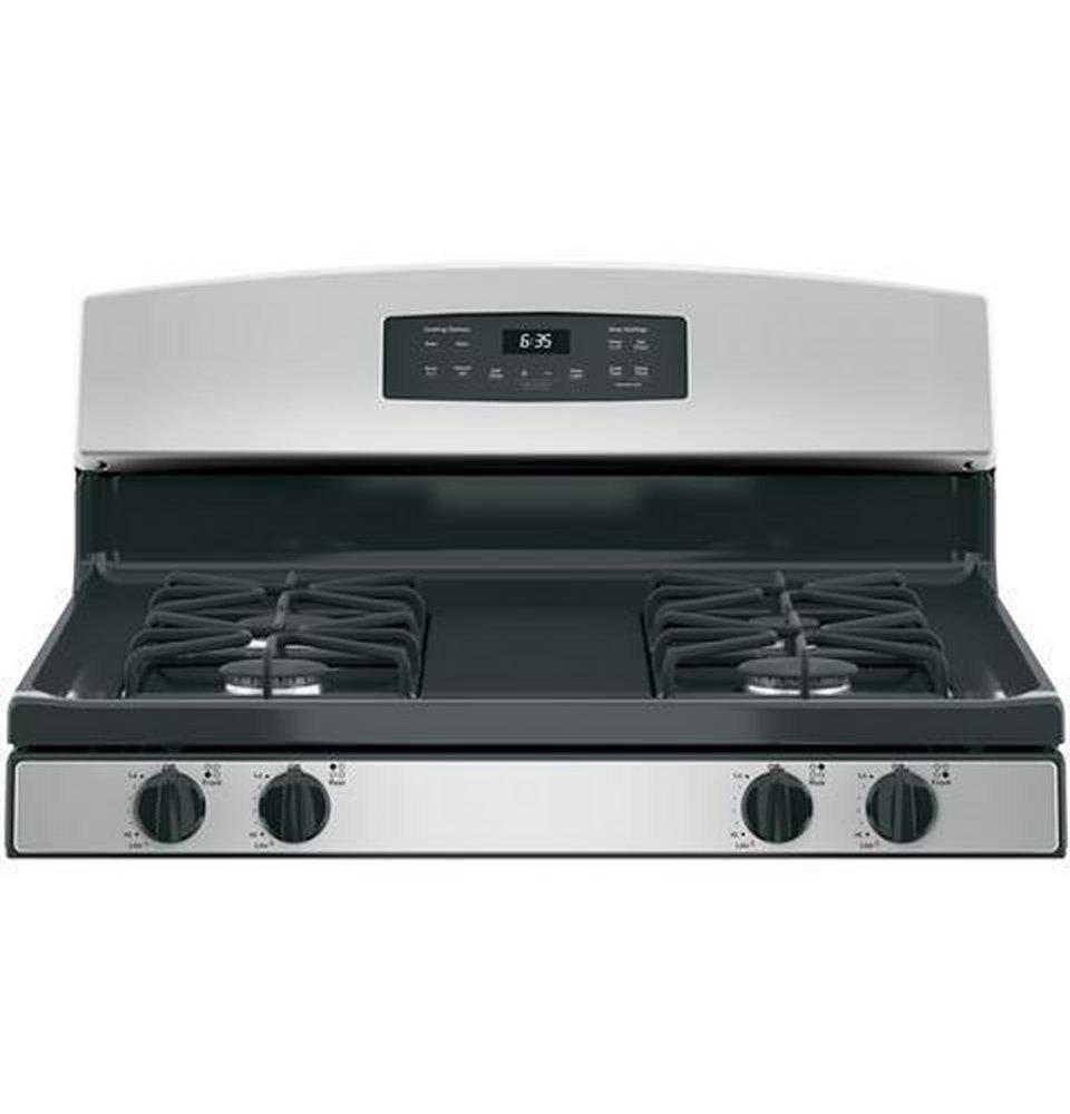 GE&reg; Stainless Steel/Black 30 in. Gas 4-Burner Sealed Freestanding Range 