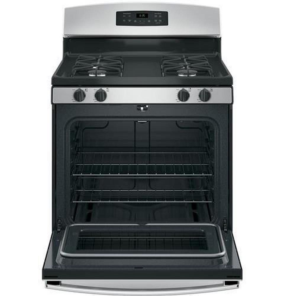 GE&reg; Stainless Steel/Black 30 in. Gas 4-Burner Sealed Freestanding Range 