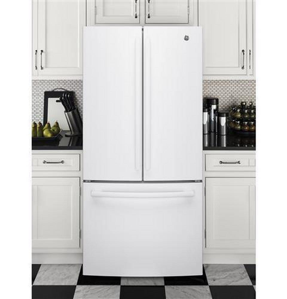GE&reg; High Gloss White 32-3/4 in. 17.44 cu. ft. French Door Refrigerator 