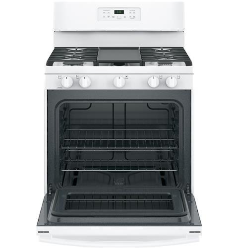 GE&reg; White 30 in. Gas 5-Burner Sealed Freestanding Range 