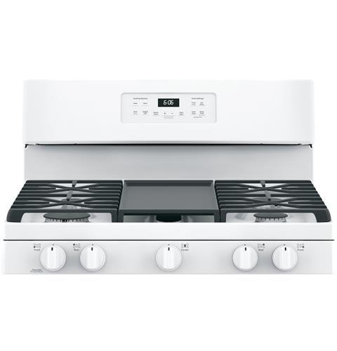 GE&reg; White 30 in. Gas 5-Burner Sealed Freestanding Range 