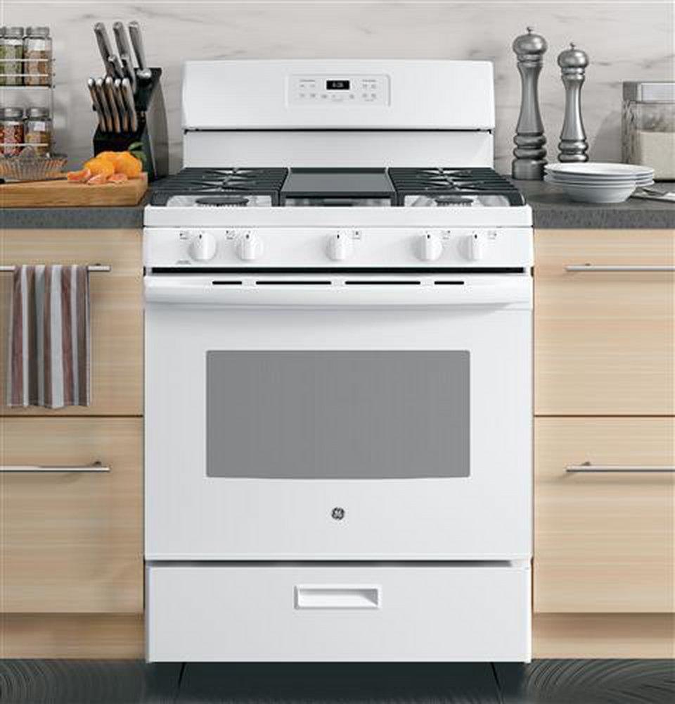 GE® White 30 in. Gas 5-Burner Sealed Freestanding Range 
