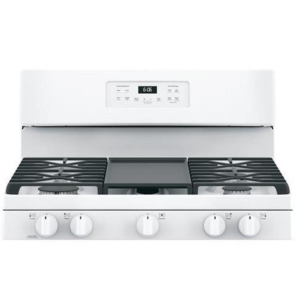 GE® White 30 in. Gas 5-Burner Sealed Freestanding Range 