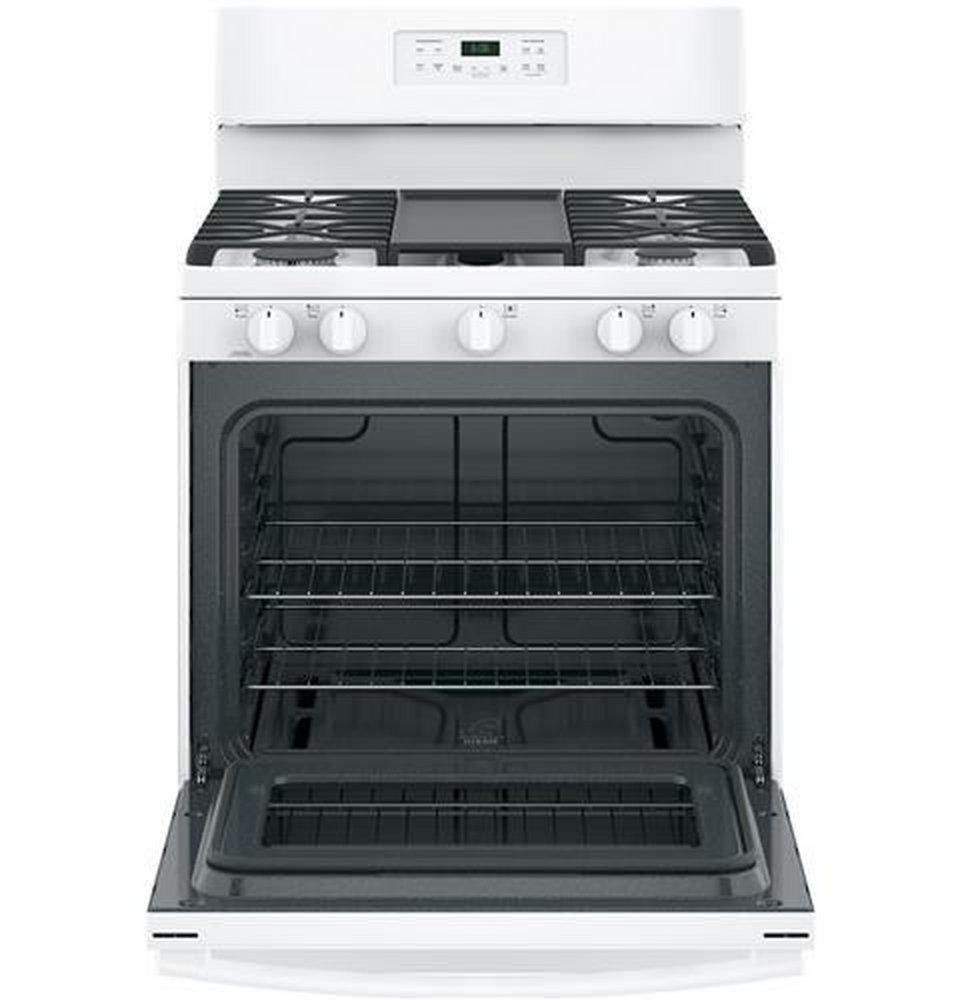 GE® White 30 in. Gas 5-Burner Sealed Freestanding Range 