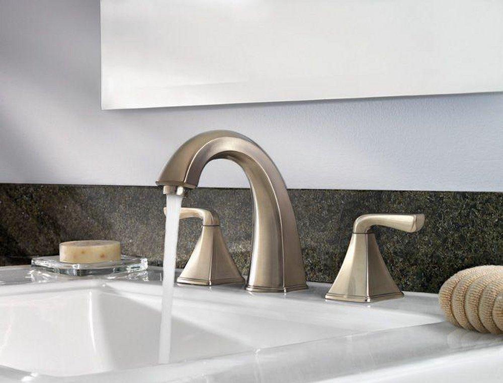 Pfister Brushed Nickel Widespread Bathroom Sink Faucet with Double Lever Handle 