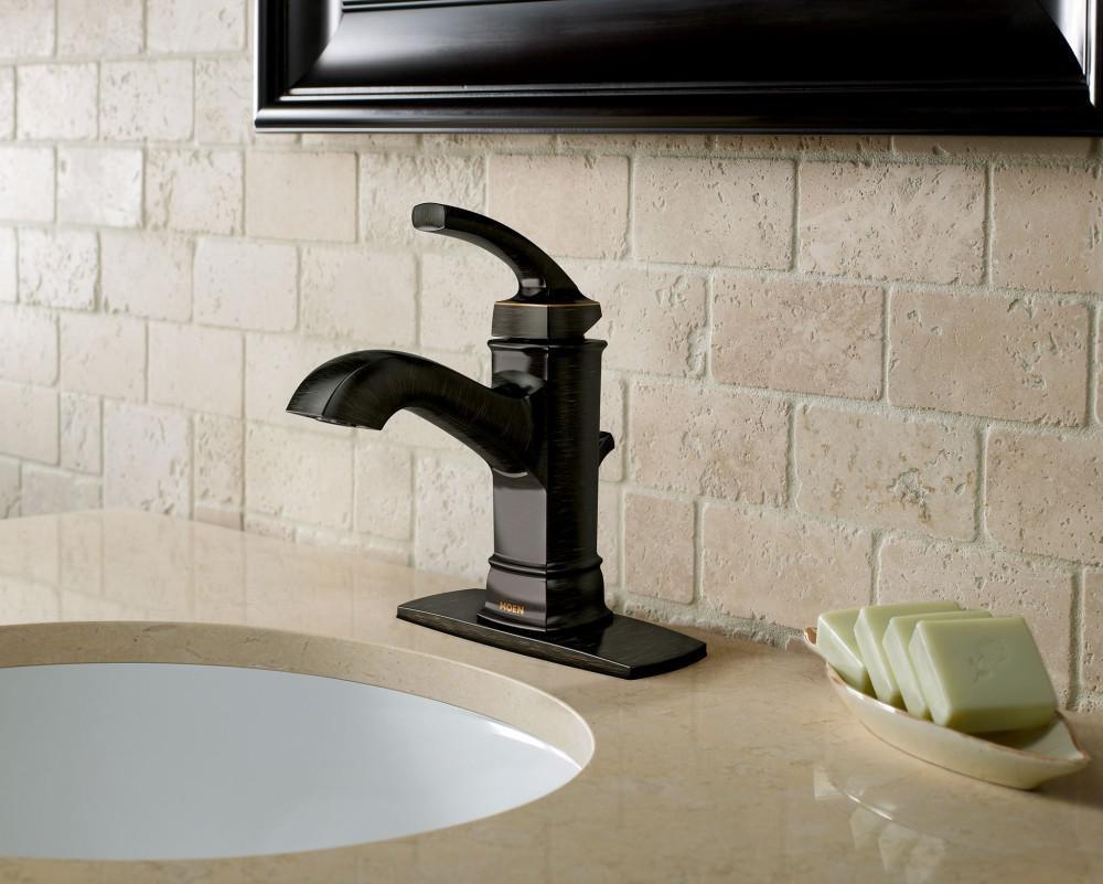 Moen Spot Resist&trade; Brushed Nickel Single Handle Monoblock Bathroom Sink Faucet 