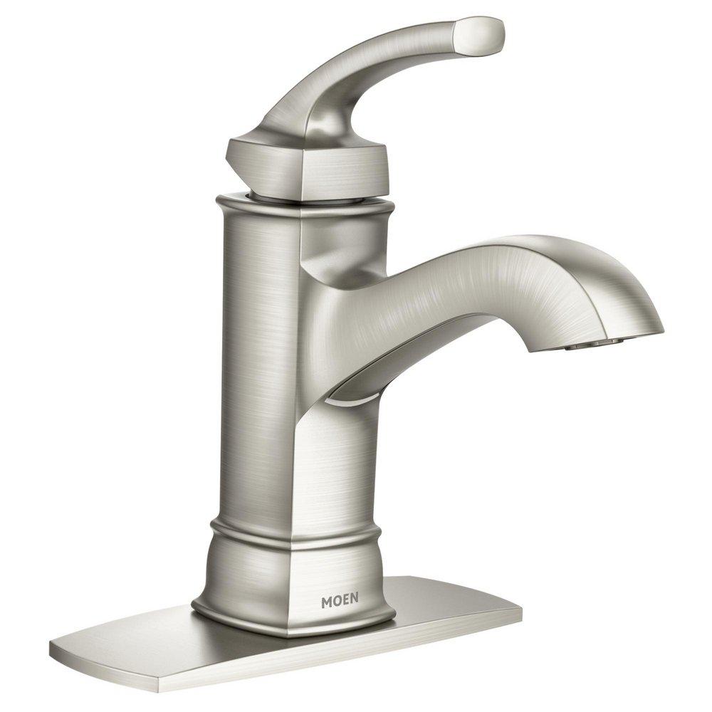 Moen Spot Resist&trade; Brushed Nickel Single Handle Monoblock Bathroom Sink Faucet 