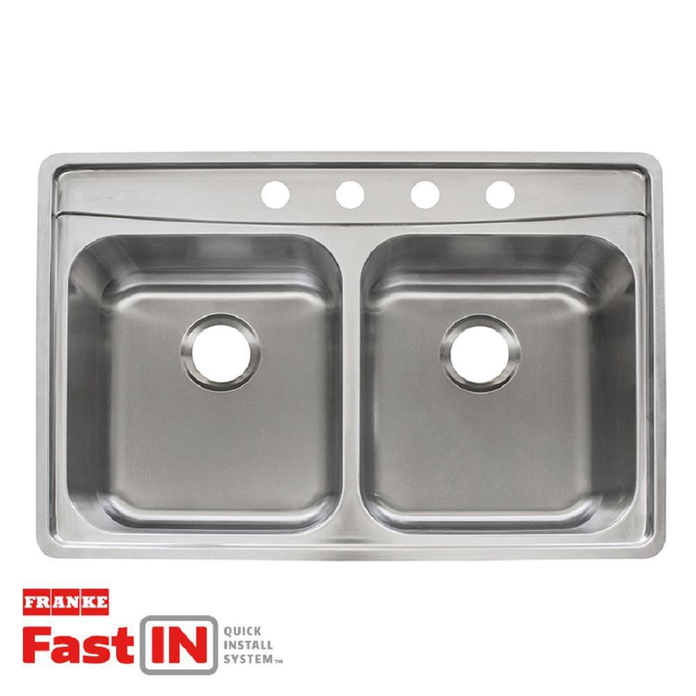 Franke Stainless Steel 33-1/2 x 22-1/2 in. 4 Hole Double Bowl Drop-in Kitchen Sink 