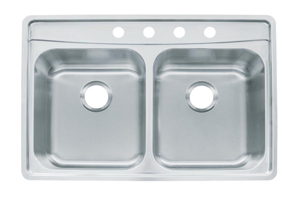 Franke Stainless Steel 33-1/2 x 22-1/2 in. 4 Hole Double Bowl Drop-in Kitchen Sink 
