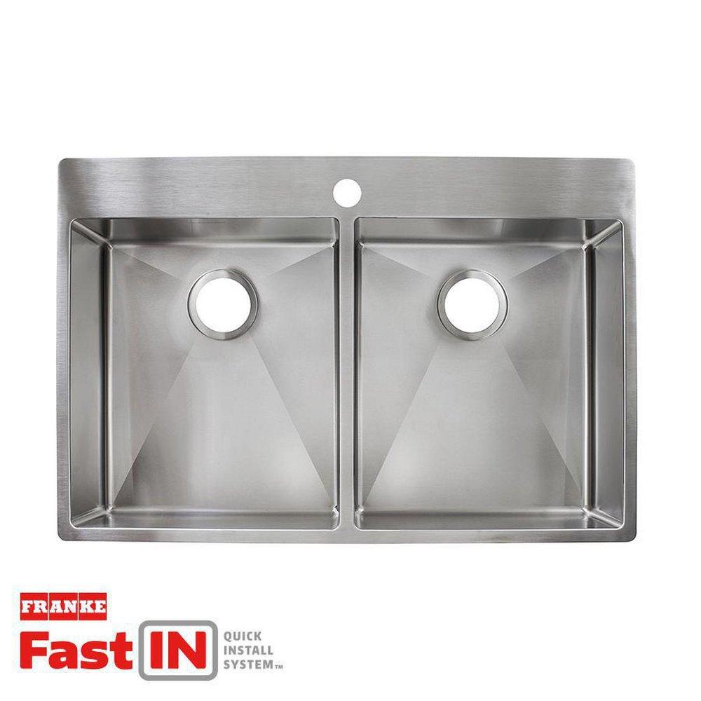 Franke Brushed Steel 33-7/16 x 22-7/16 in. 1 Hole Stainless Steel Double Bowl Dual Mount Kitchen Sink 