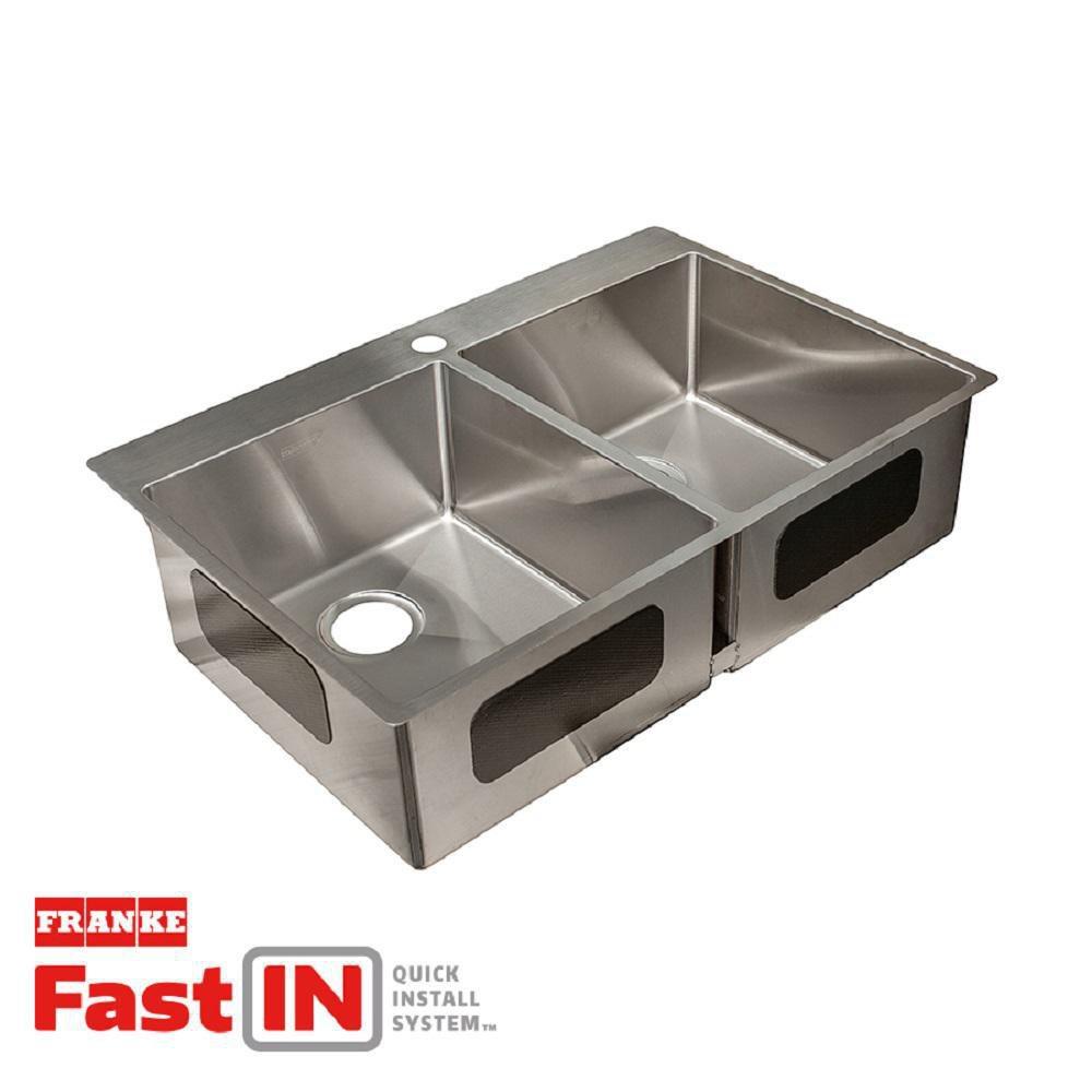 Franke Brushed Steel 33-7/16 x 22-7/16 in. 1 Hole Stainless Steel Double Bowl Dual Mount Kitchen Sink 