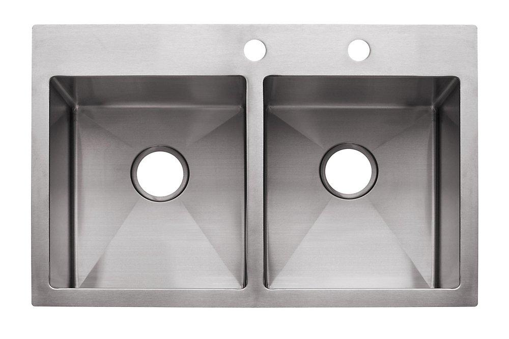Franke Silk Steel 33 x 22 in. 2-Hole Stainless Steel Double Bowl Dual Mount Kitchen Sink 