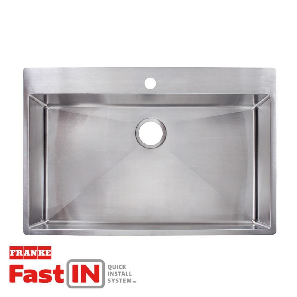 Franke Brushed Steel 33-7/16 x 22-7/16 in. Stainless Steel Single Bowl Dual Mount Kitchen Sink in Brushed Steel 