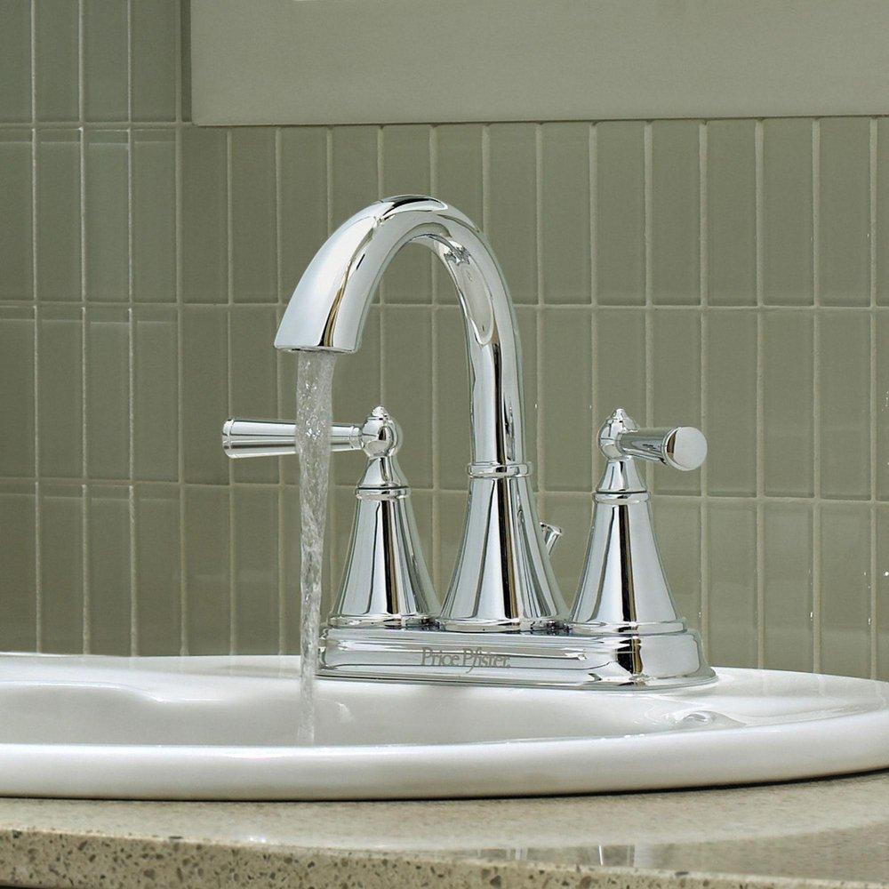 Pfister Polished Chrome Two Handle Centerset Bathroom Sink Faucet 