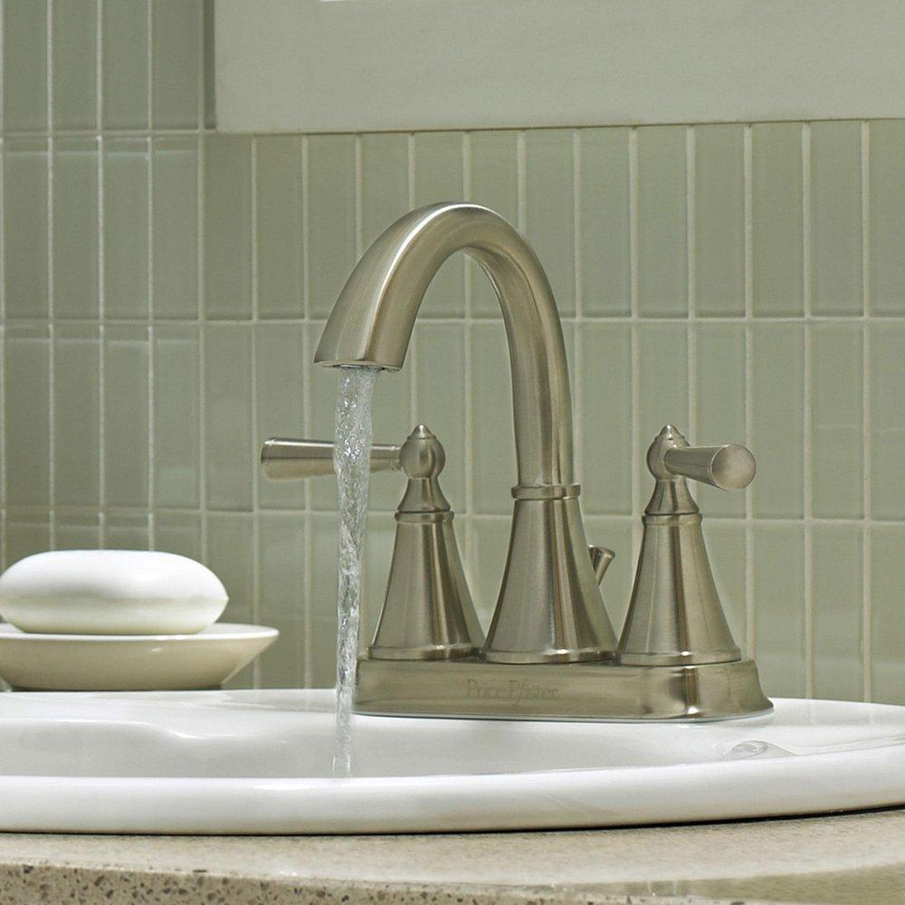 Pfister Brushed Nickel Two Handle Centerset Bathroom Sink Faucet 
