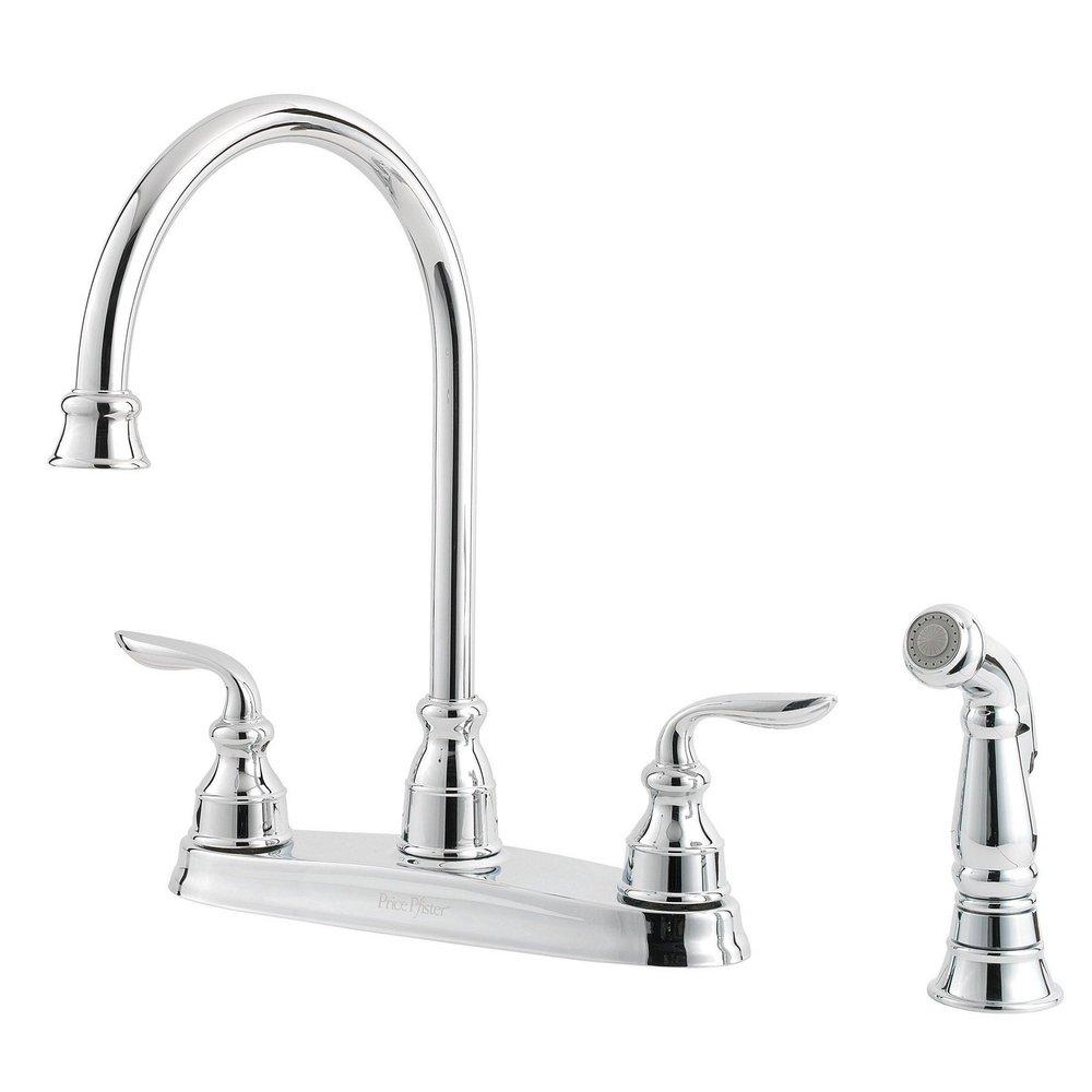 Pfister Polished Chrome 1.8 gpm 4-Hole Deck Mount Kitchen Sink Faucet with Double Handle and High Arc Spout 