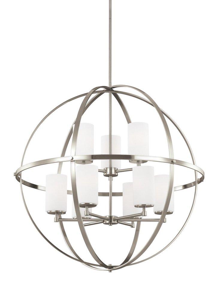 Visual Comfort & Co. Generation Lighting Brushed Nickel 32-1/2 in. 540W 9-Light Medium E-26 LED Chandelier with Etched White Glass 