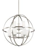 32-1/2 in. 540W 9-Light Medium E-26 LED Chandelier with Etched White Glass in Brushed Nickel