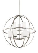 Visual Comfort & Co. Generation Lighting Brushed Nickel 32-1/2 in. 540W 9-Light Medium E-26 LED Chandelier with Etched White Glass 